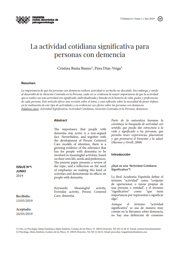 Portada artículo publicado en Neurama Portada artículo