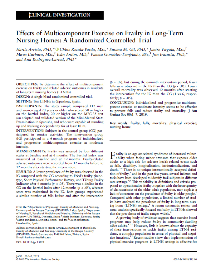 Portada publicación: Effects of Multicomponent Exercise on Frailty in Long-Term Nursing Homes