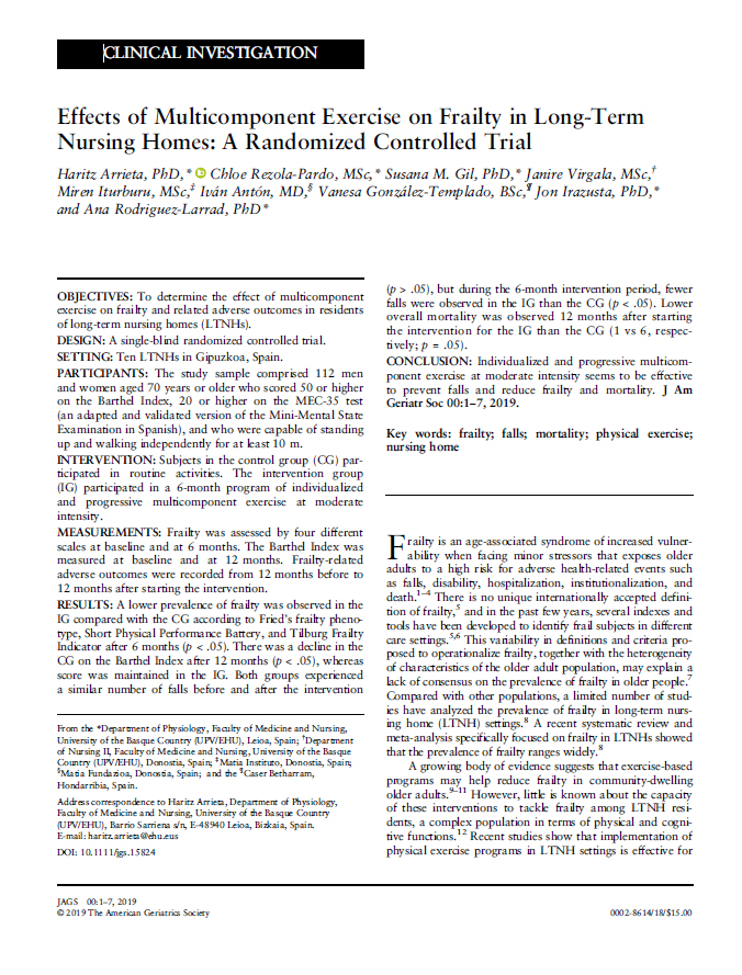 Portada publicación: Effects of Multicomponent Exercise on Frailty in Long-Term Nursing Homes Portada publicación: Effects of Multicomponent Exercise on Frailty in Long-Term Nursing Homes